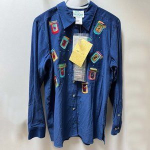 Quacker Factory VTG NWT Small Shirt Top Corduroy Embroidered Jam Jars Button